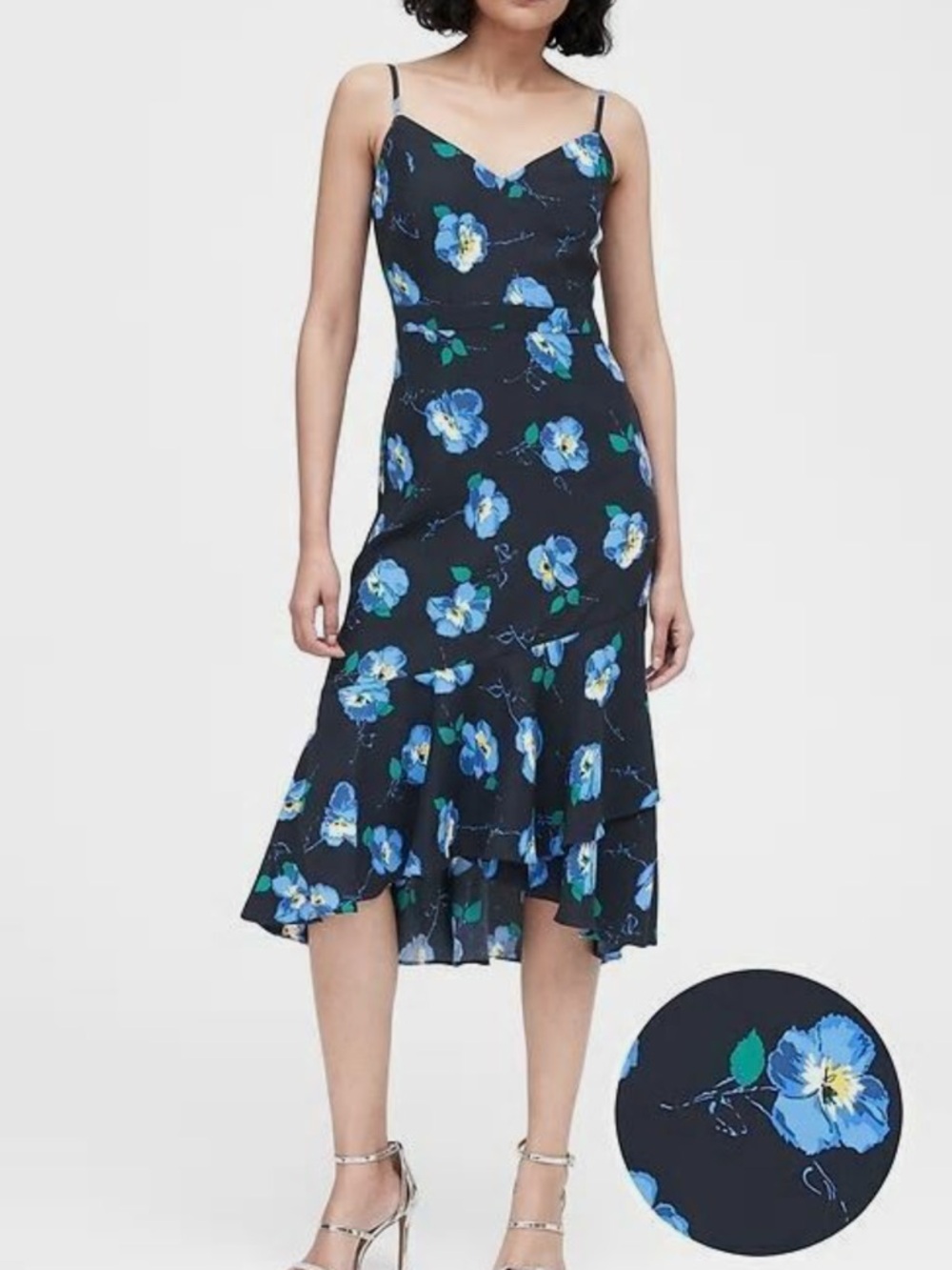 NWT Banana Republic  Floral V-neck Strap Ruffle Hem Sheath Dress Size 2